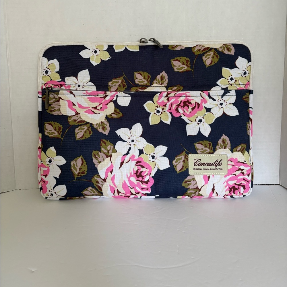 Canvaslife Black Pink Roses iPad Laptop Case Padded Zipper Extra Compartments OS